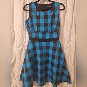Sourpuss Clothing Blue Buffalo Check Sparrows Drezz NWT Sz M